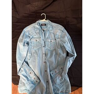 Distressed Buckle Black Blue Men's XL  Button-Up Shirt Long‎ Sleeve Embroidered